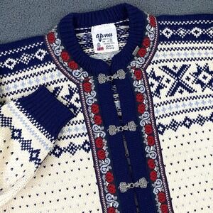 Vintage Voss Cardigan Sweater Mens S, Womens L Nordic Fair Isle Wool Made Norway